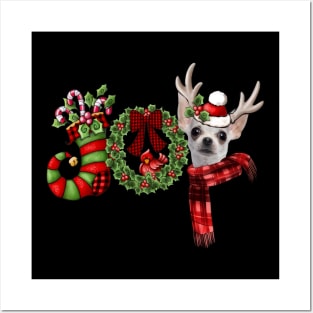 Christmas Joy Dwarf Stocking Reindeer White Chihuahua Posters and Art
